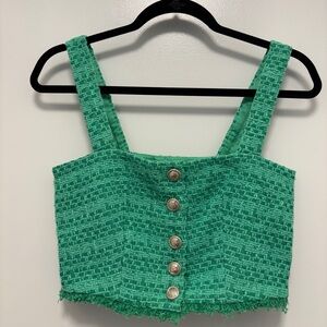 Maje Green Tweed Crop Top